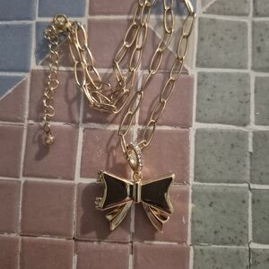 Gold Bow Locket Pendant Necklace. A New Day. 18in Plus Extender. NEW